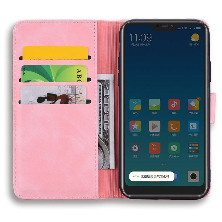 For Xiaomi Redmi 6 Pro Calf Pattern Diamond Mandala Double Folding Design Embossed Leather Case with Wallet & Holder & Card Slots