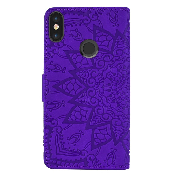 For Xiaomi Redmi 6 Pro Calf Pattern Diamond Mandala Double Folding Design Embossed Leather Case with Wallet & Holder & Card Slots