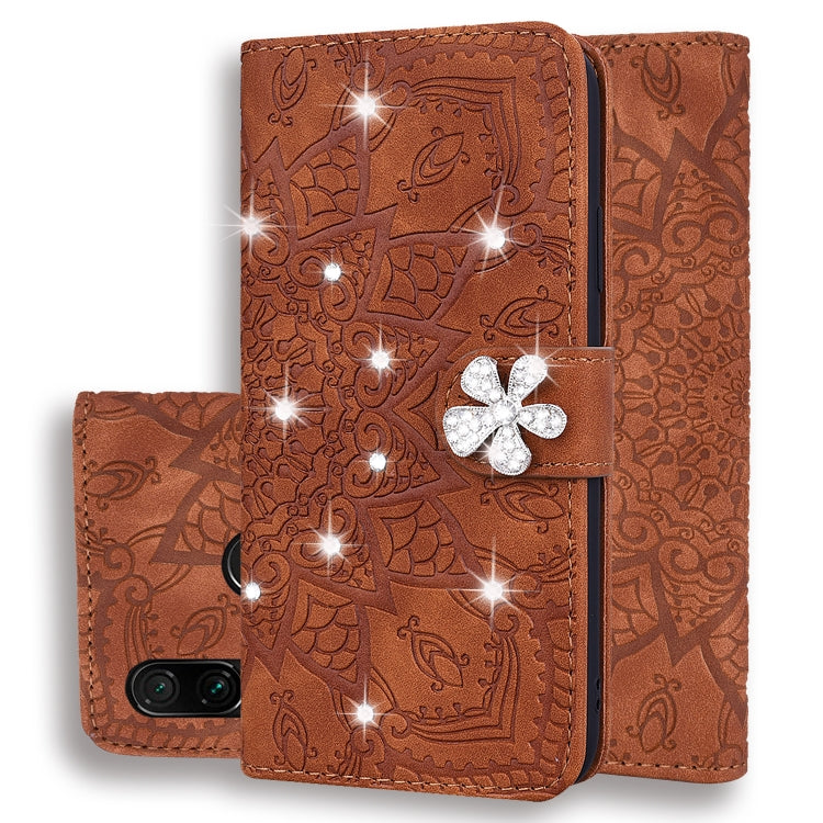 For Xiaomi Redmi 7 / Y3 Calf Pattern Diamond Mandala Double Folding Design Embossed Leather Case with Wallet & Holder & Card Slots