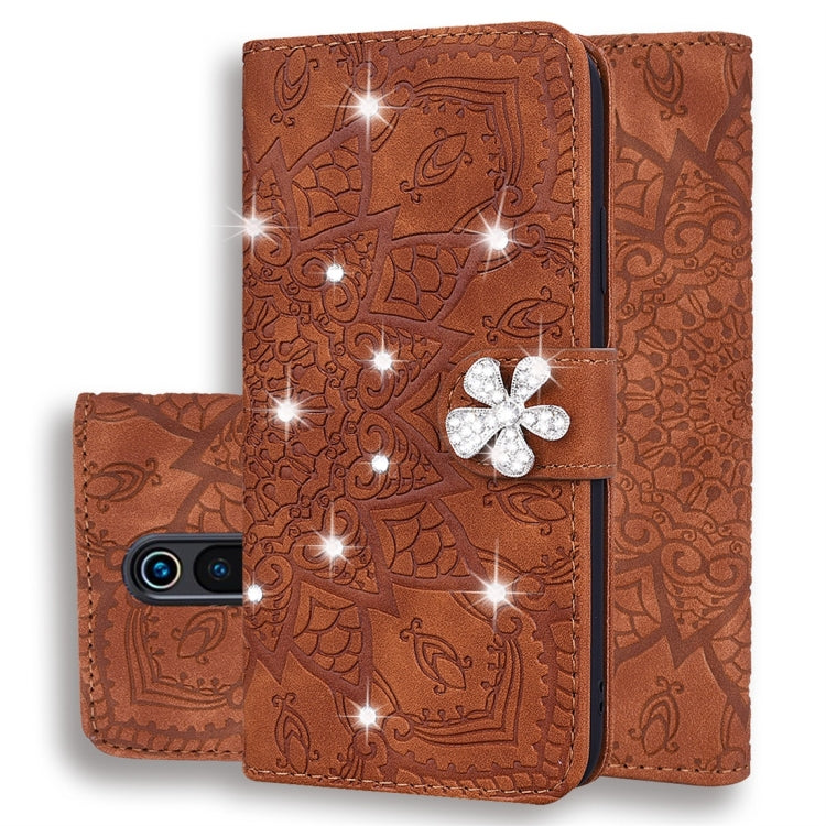 For Xiaomi Redmi K20 / K20 Pro Calf Pattern Diamond Mandala Double Folding Design Embossed Leather Case with Wallet & Holder & Card Slots