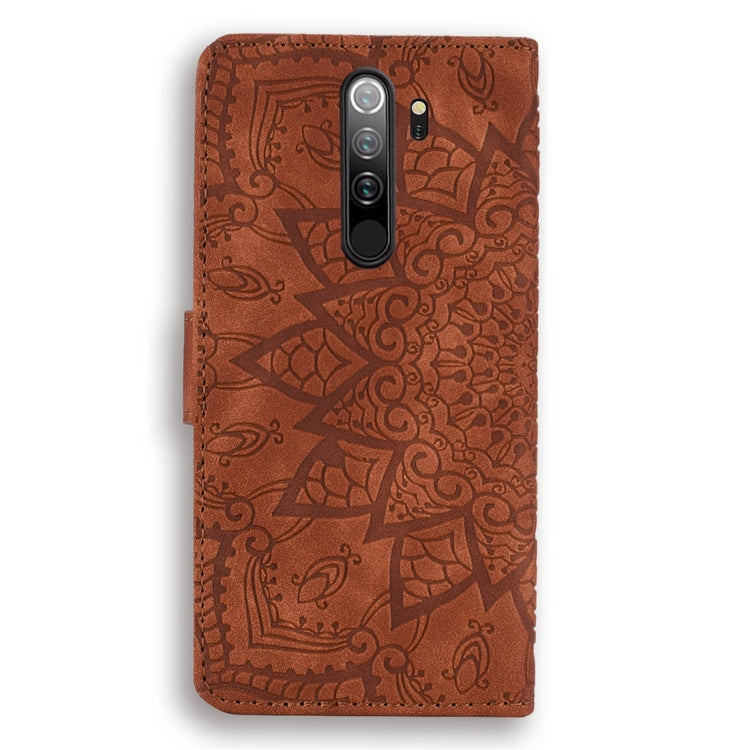 For Xiaomi Redmi Note 8 Pro Calf Pattern Diamond Mandala Double Folding Design Embossed Leather Case with Wallet & Holder & Card Slots