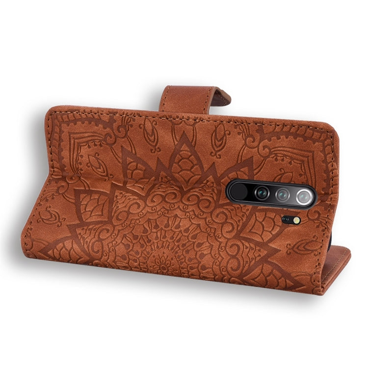 For Xiaomi Redmi Note 8 Pro Calf Pattern Diamond Mandala Double Folding Design Embossed Leather Case with Wallet & Holder & Card Slots