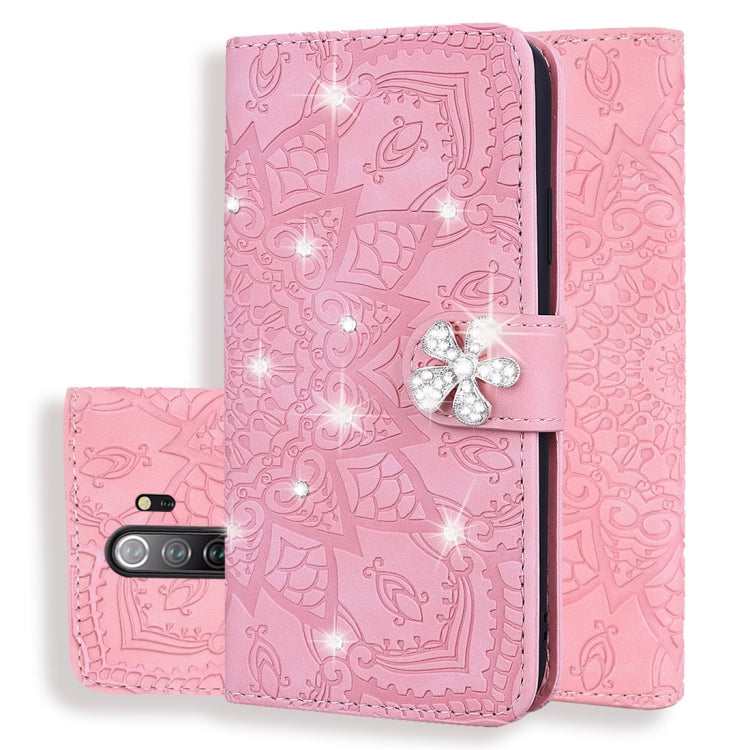 For Xiaomi Redmi Note 8 Pro Calf Pattern Diamond Mandala Double Folding Design Embossed Leather Case with Wallet & Holder & Card Slots