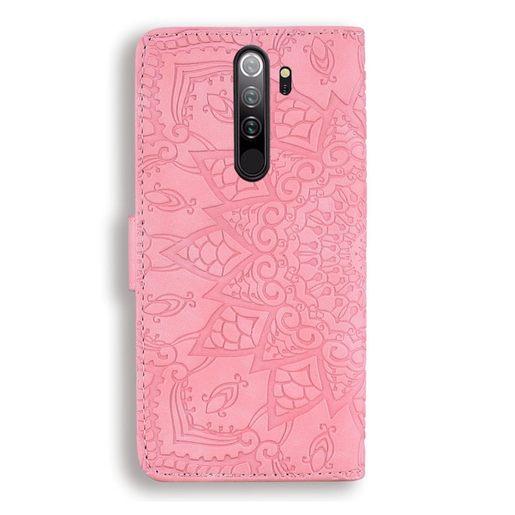 For Xiaomi Redmi Note 8 Pro Calf Pattern Diamond Mandala Double Folding Design Embossed Leather Case with Wallet & Holder & Card Slots