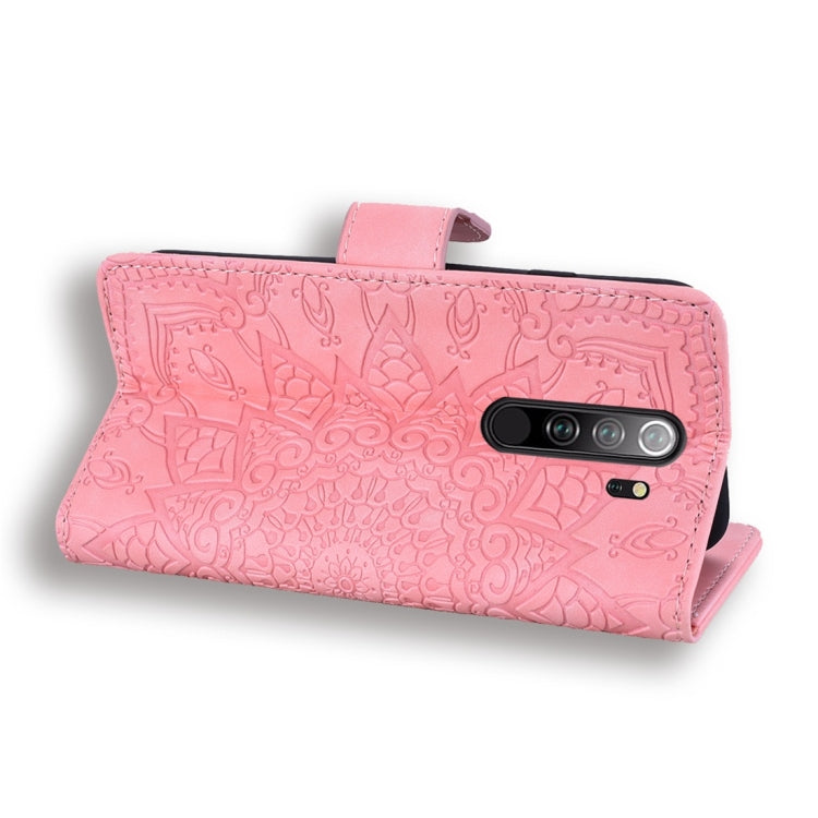 For Xiaomi Redmi Note 8 Pro Calf Pattern Diamond Mandala Double Folding Design Embossed Leather Case with Wallet & Holder & Card Slots