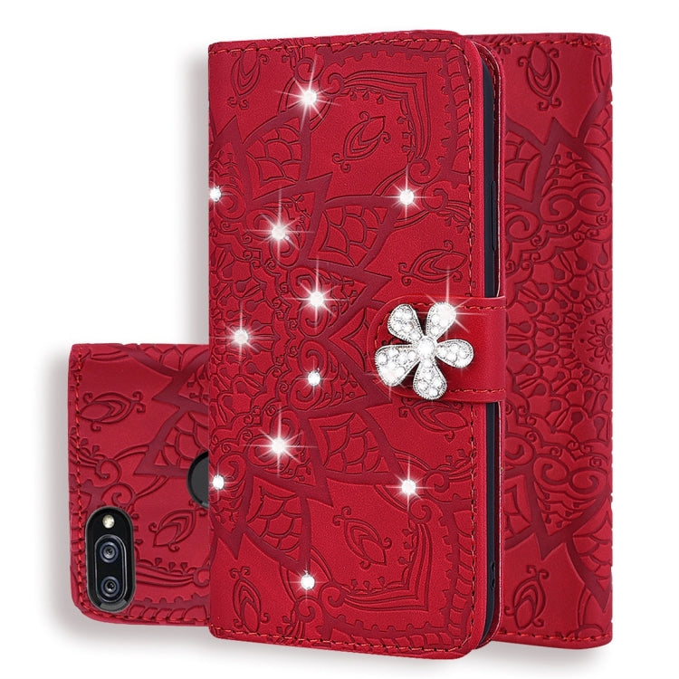 For Xiaomi Mi 8 Lite Calf Pattern Diamond Mandala Double Folding Design Embossed Leather Case with Wallet & Holder & Card Slots