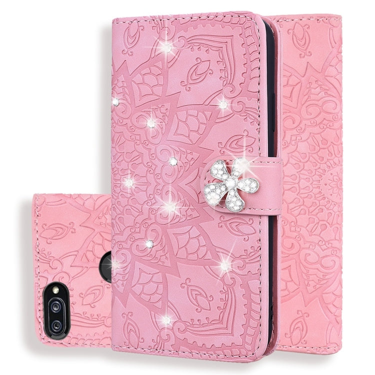 For Xiaomi Mi 8 Lite Calf Pattern Diamond Mandala Double Folding Design Embossed Leather Case with Wallet & Holder & Card Slots