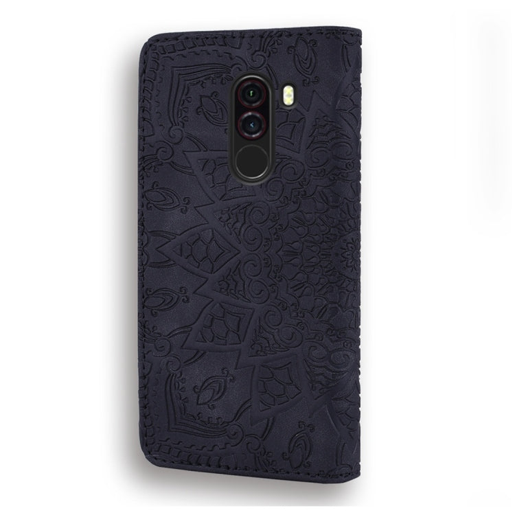 For Xiaomi Pocophone F1 Calf Pattern Diamond Mandala Double Folding Design Embossed Leather Case with Wallet & Holder & Card Slots