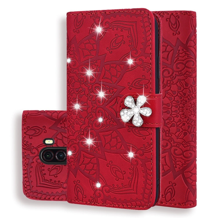 For Xiaomi Pocophone F1 Calf Pattern Diamond Mandala Double Folding Design Embossed Leather Case with Wallet & Holder & Card Slots