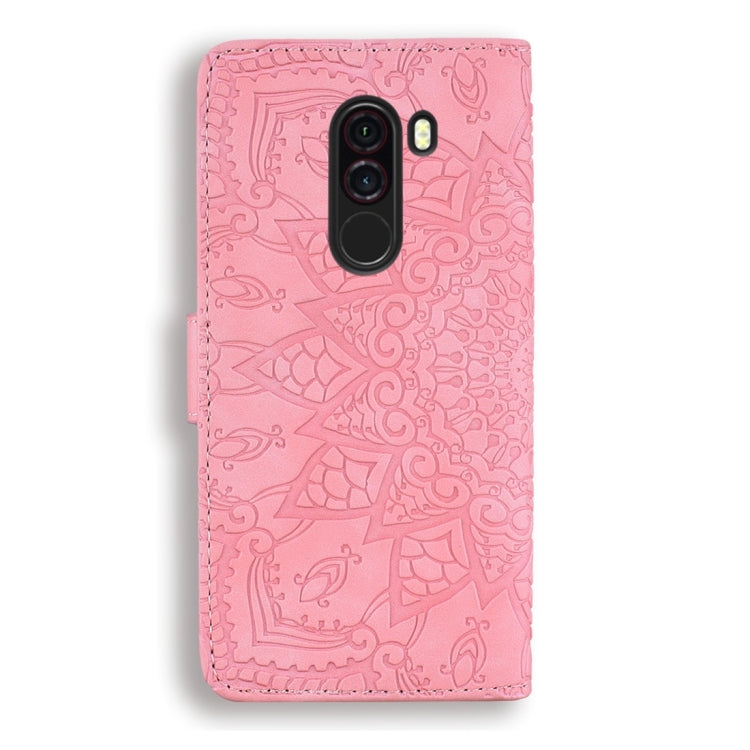 For Xiaomi Pocophone F1 Calf Pattern Diamond Mandala Double Folding Design Embossed Leather Case with Wallet & Holder & Card Slots