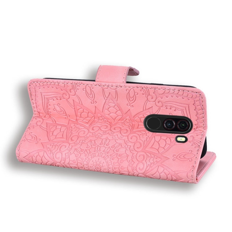 For Xiaomi Pocophone F1 Calf Pattern Diamond Mandala Double Folding Design Embossed Leather Case with Wallet & Holder & Card Slots