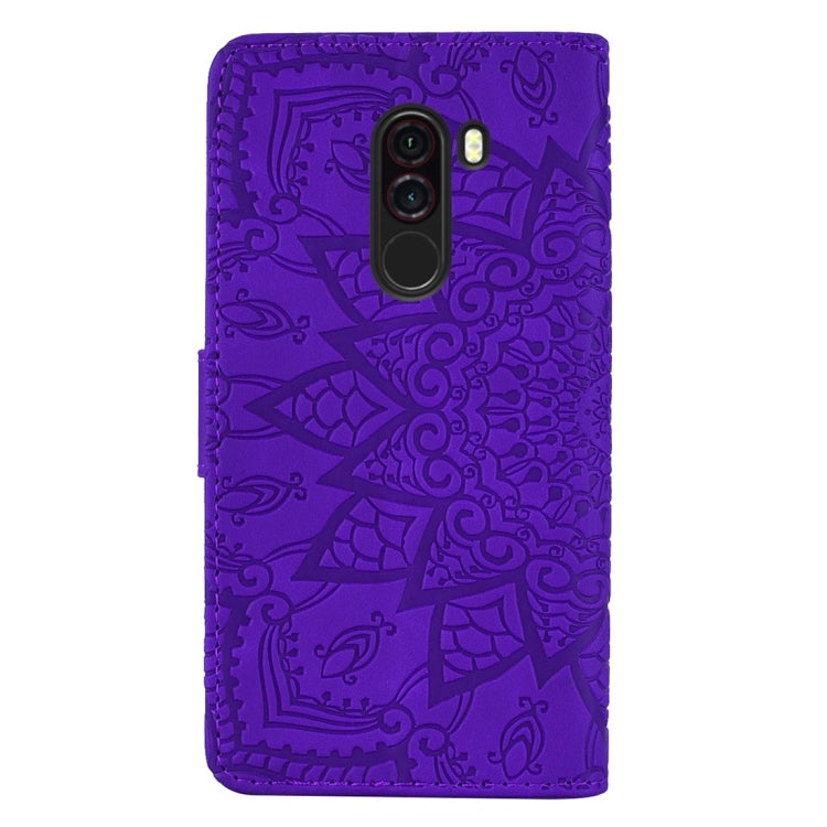 For Xiaomi Pocophone F1 Calf Pattern Diamond Mandala Double Folding Design Embossed Leather Case with Wallet & Holder & Card Slots