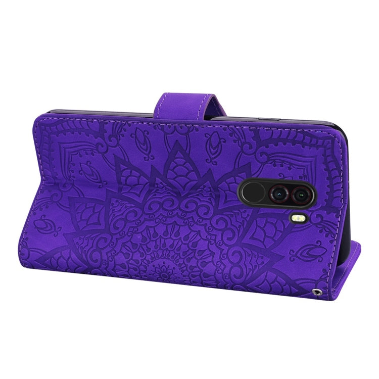 For Xiaomi Pocophone F1 Calf Pattern Diamond Mandala Double Folding Design Embossed Leather Case with Wallet & Holder & Card Slots