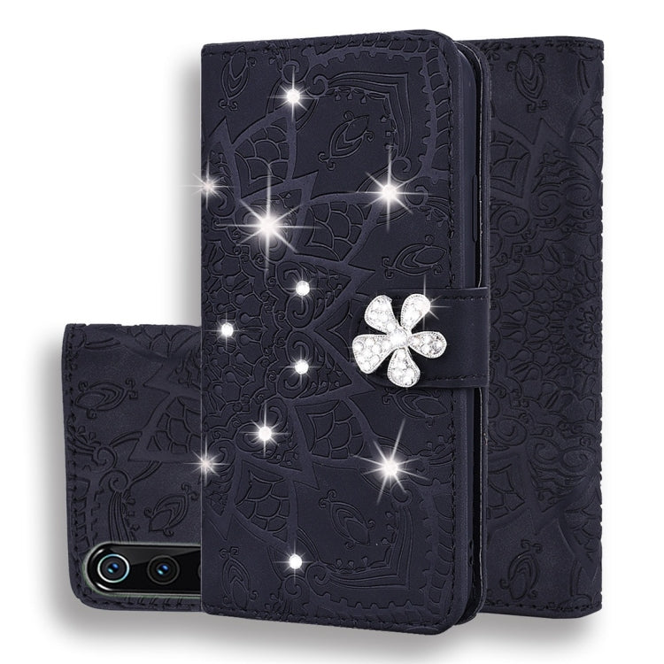 For Xiaomi Mi 9 Calf Pattern Diamond Mandala Double Folding Design Embossed Leather Case with Wallet & Holder & Card Slots