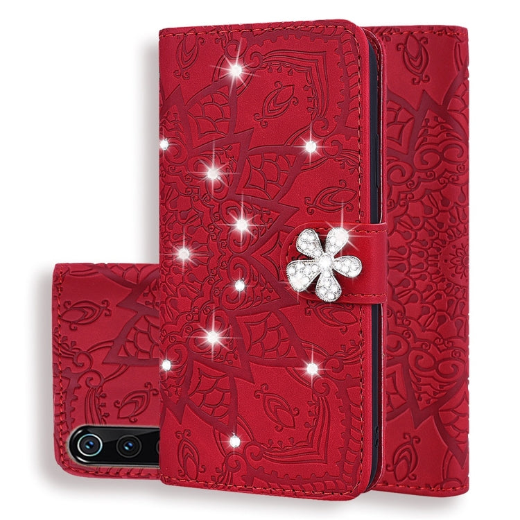 For Xiaomi Mi 9 Calf Pattern Diamond Mandala Double Folding Design Embossed Leather Case with Wallet & Holder & Card Slots
