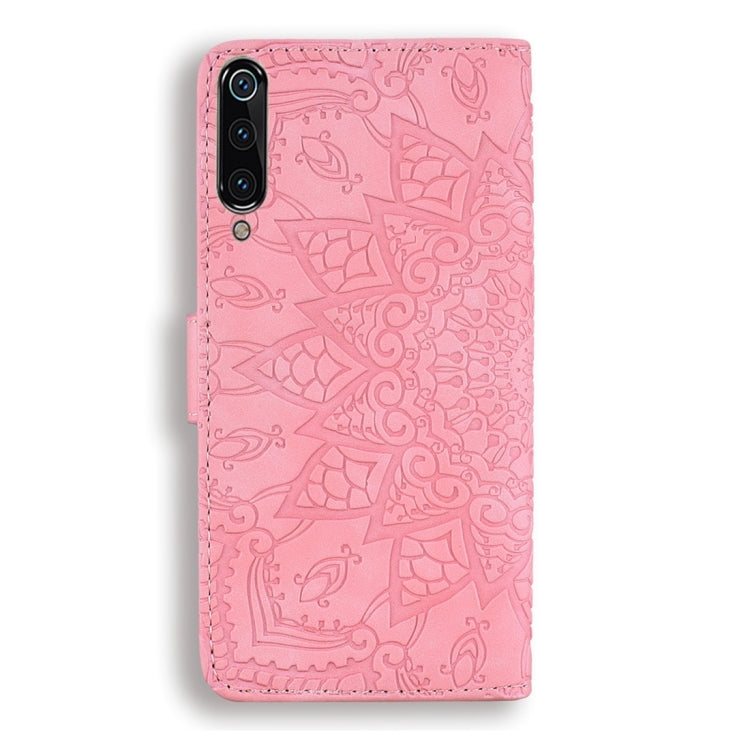 For Xiaomi Mi 9 Calf Pattern Diamond Mandala Double Folding Design Embossed Leather Case with Wallet & Holder & Card Slots