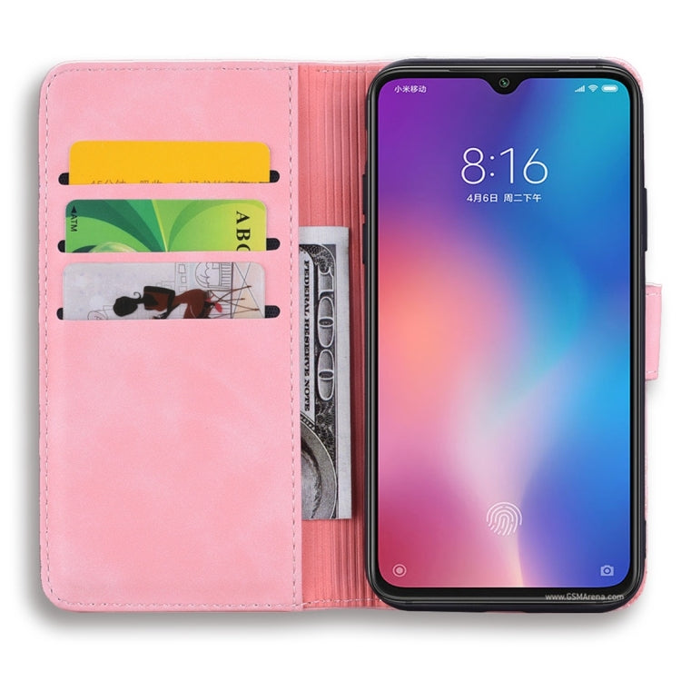For Xiaomi Mi 9 Calf Pattern Diamond Mandala Double Folding Design Embossed Leather Case with Wallet & Holder & Card Slots