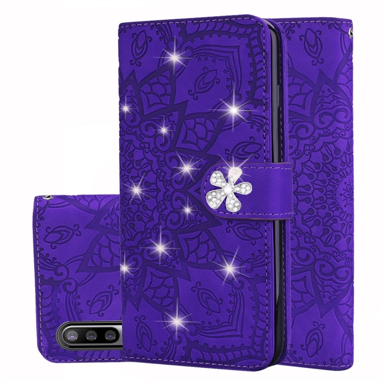 For Xiaomi Mi A3 / Mi CC9e Calf Pattern Diamond Mandala Double Folding Design Embossed Leather Case with Wallet & Holder & Card Slots