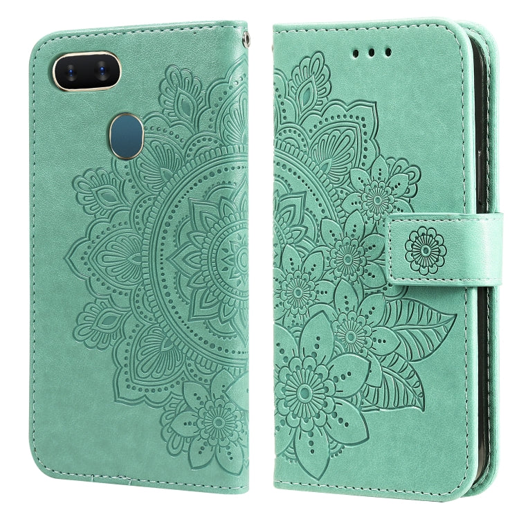 For OPPO A7 / A5s 7-petal Flowers Embossing Pattern Horizontal Flip PU Leather Case with Holder & Card Slots & Wallet & Photo Frame