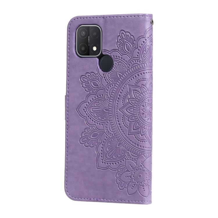For OPPO A15 / A15s 7-petal Flowers Embossing Pattern Horizontal Flip PU Leather Case with Holder & Card Slots & Wallet & Photo Frame