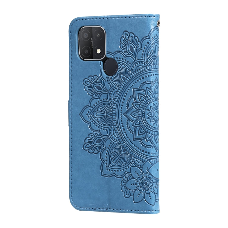 For OPPO A15 / A15s 7-petal Flowers Embossing Pattern Horizontal Flip PU Leather Case with Holder & Card Slots & Wallet & Photo Frame
