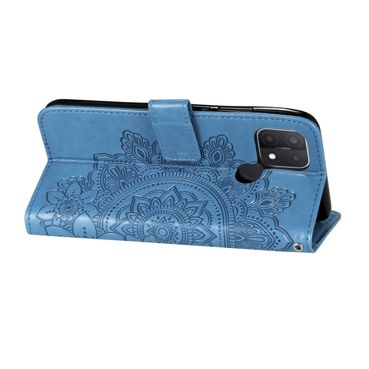 For OPPO A15 / A15s 7-petal Flowers Embossing Pattern Horizontal Flip PU Leather Case with Holder & Card Slots & Wallet & Photo Frame