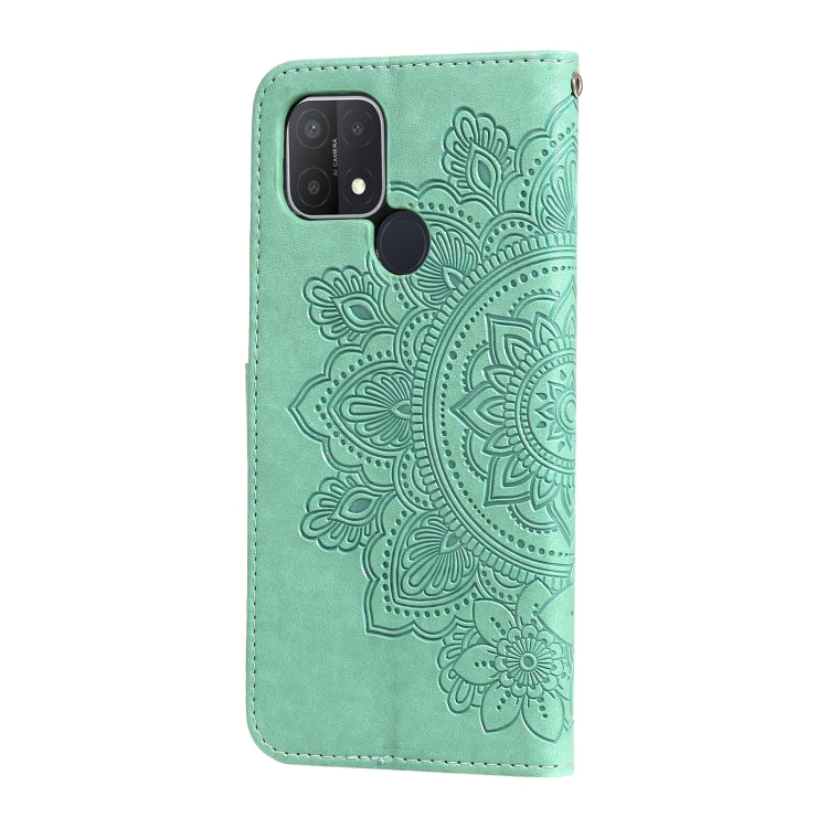 For OPPO A15 / A15s 7-petal Flowers Embossing Pattern Horizontal Flip PU Leather Case with Holder & Card Slots & Wallet & Photo Frame
