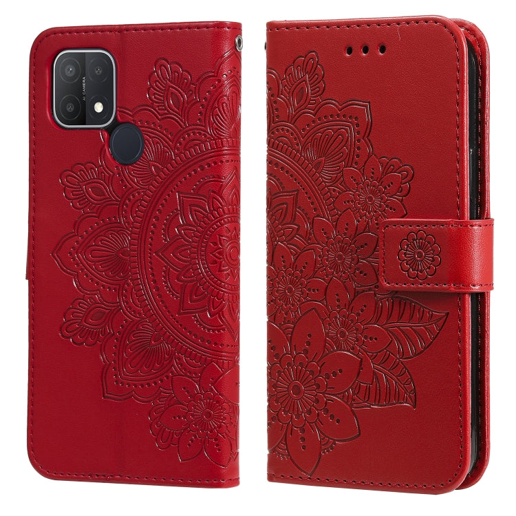 For OPPO A15 / A15s 7-petal Flowers Embossing Pattern Horizontal Flip PU Leather Case with Holder & Card Slots & Wallet & Photo Frame