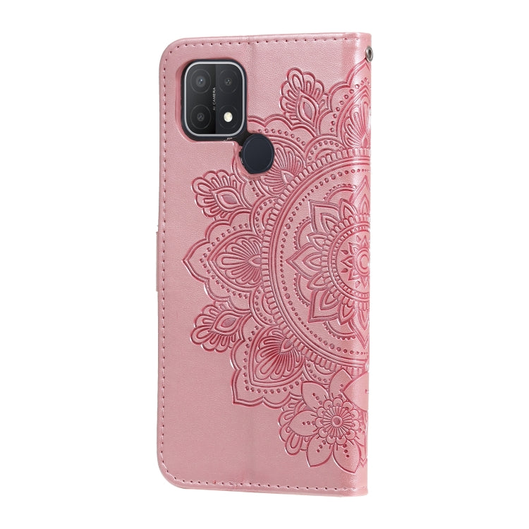 For OPPO A15 / A15s 7-petal Flowers Embossing Pattern Horizontal Flip PU Leather Case with Holder & Card Slots & Wallet & Photo Frame