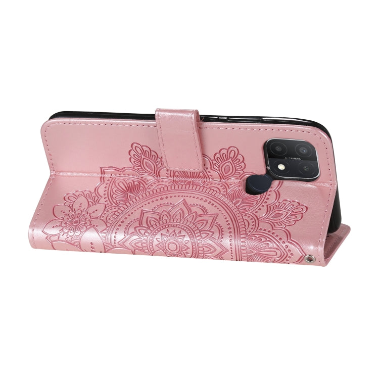 For OPPO A15 / A15s 7-petal Flowers Embossing Pattern Horizontal Flip PU Leather Case with Holder & Card Slots & Wallet & Photo Frame