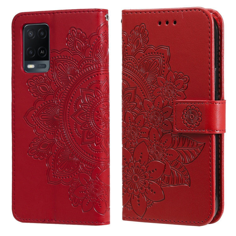 For OPPO A54 4G 7-petal Flowers Embossing Pattern Horizontal Flip PU Leather Case with Holder & Card Slots & Wallet & Photo Frame