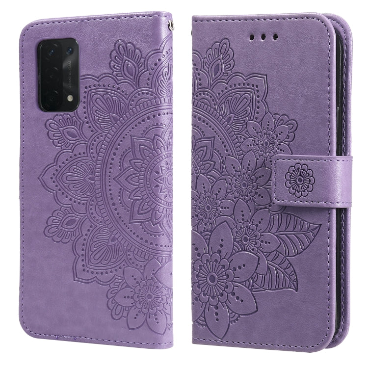 For OPPO A74 4G / F19 4G 7-petal Flowers Embossing Pattern Horizontal Flip PU Leather Case with Holder & Card Slots & Wallet & Photo Frame