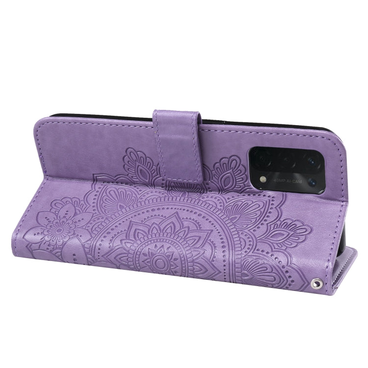 For OPPO A74 4G / F19 4G 7-petal Flowers Embossing Pattern Horizontal Flip PU Leather Case with Holder & Card Slots & Wallet & Photo Frame