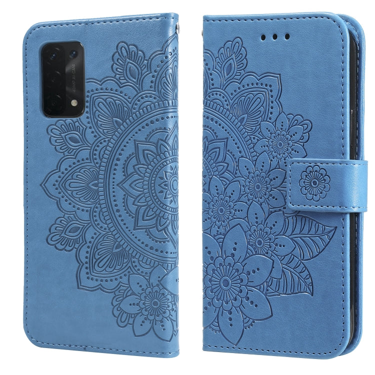 For OPPO A74 4G / F19 4G 7-petal Flowers Embossing Pattern Horizontal Flip PU Leather Case with Holder & Card Slots & Wallet & Photo Frame