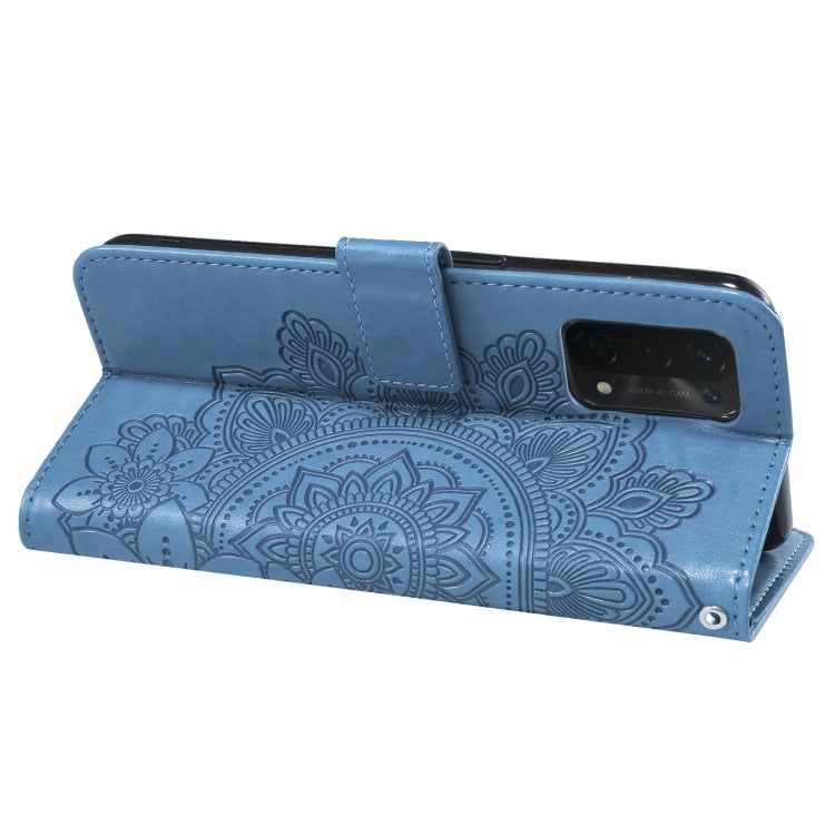 For OPPO A74 4G / F19 4G 7-petal Flowers Embossing Pattern Horizontal Flip PU Leather Case with Holder & Card Slots & Wallet & Photo Frame