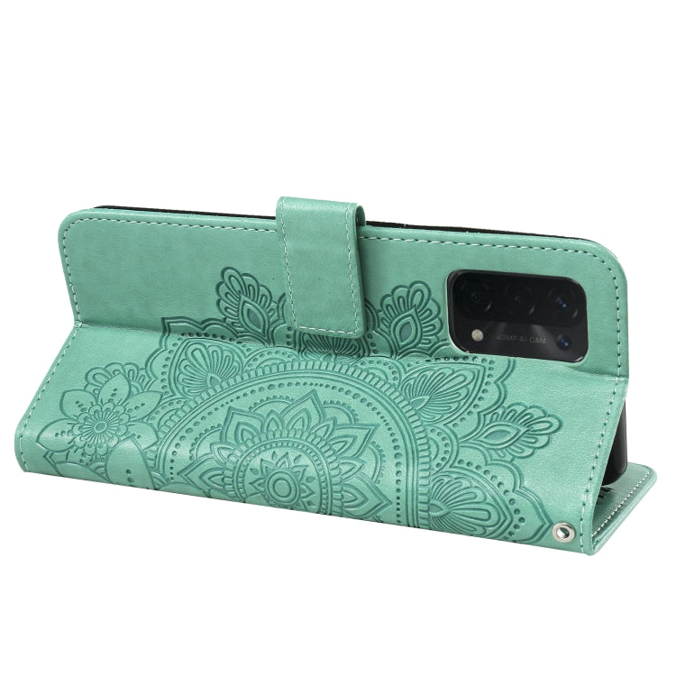 For OPPO A74 4G / F19 4G 7-petal Flowers Embossing Pattern Horizontal Flip PU Leather Case with Holder & Card Slots & Wallet & Photo Frame