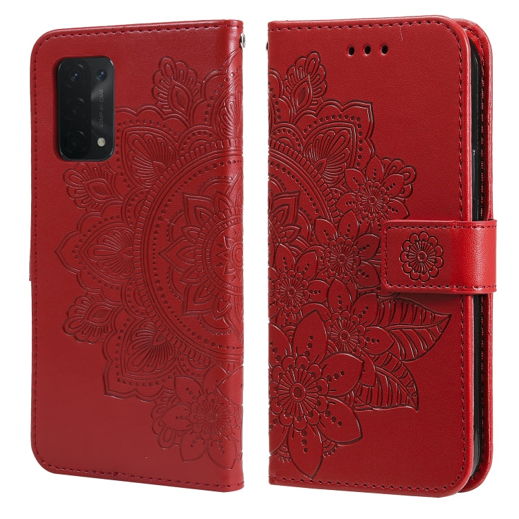 For OPPO A74 4G / F19 4G 7-petal Flowers Embossing Pattern Horizontal Flip PU Leather Case with Holder & Card Slots & Wallet & Photo Frame