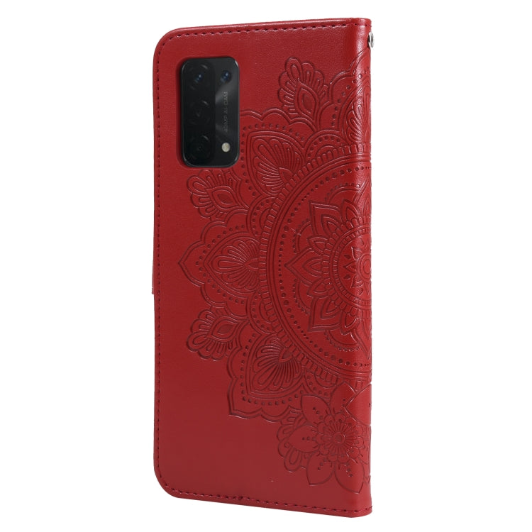 For OPPO A74 4G / F19 4G 7-petal Flowers Embossing Pattern Horizontal Flip PU Leather Case with Holder & Card Slots & Wallet & Photo Frame
