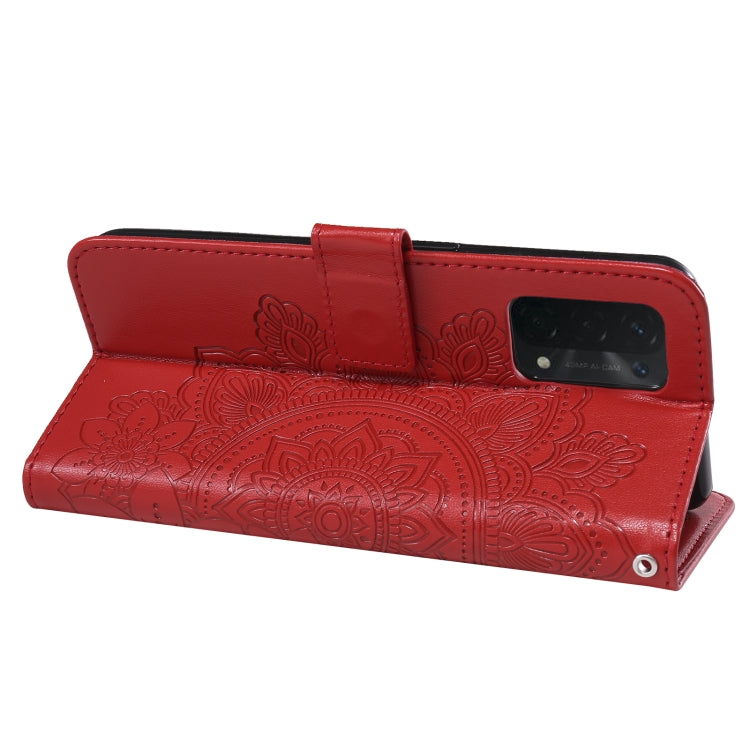 For OPPO A74 4G / F19 4G 7-petal Flowers Embossing Pattern Horizontal Flip PU Leather Case with Holder & Card Slots & Wallet & Photo Frame