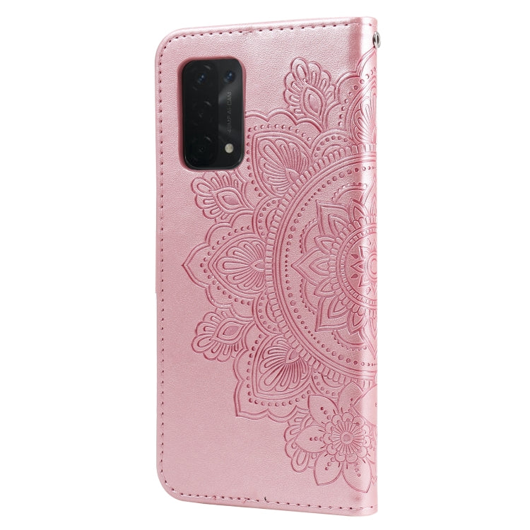 For OPPO A74 4G / F19 4G 7-petal Flowers Embossing Pattern Horizontal Flip PU Leather Case with Holder & Card Slots & Wallet & Photo Frame