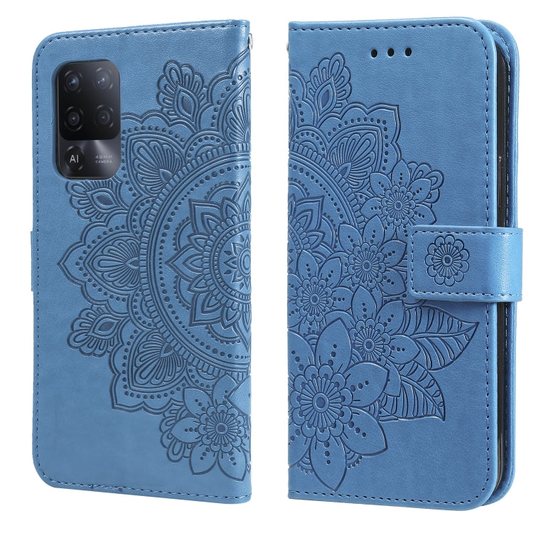 For OPPO A94 5G / F19 Pro+ / Reno5 Z 5G 7-petal Flowers Embossing Pattern Horizontal Flip PU Leather Case with Holder & Card Slots & Wallet & Photo Frame