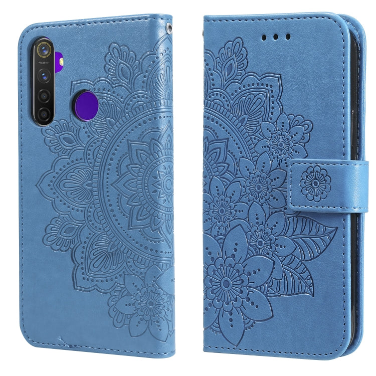 For OPPO Realme 5 / Realme 5s / Realme C3 7-petal Flowers Embossing Pattern Horizontal Flip PU Leather Case with Holder & Card Slots & Wallet & Photo Frame