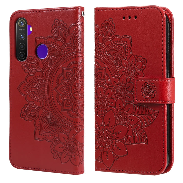 For OPPO Realme 5 / Realme 5s / Realme C3 7-petal Flowers Embossing Pattern Horizontal Flip PU Leather Case with Holder & Card Slots & Wallet & Photo Frame