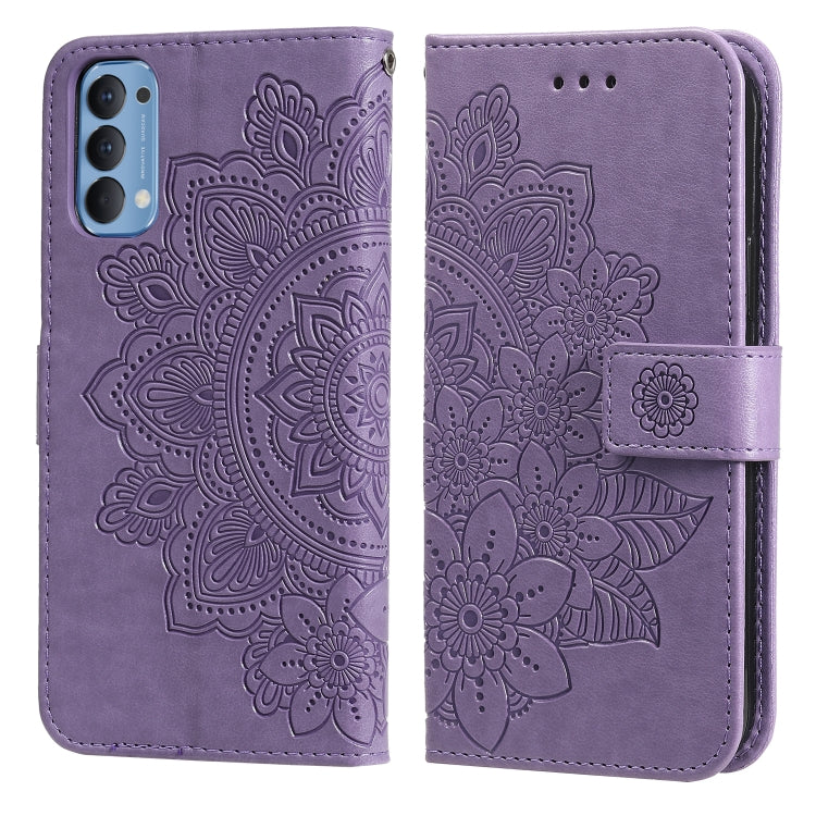 For OPPO Reno4 5G 7-petal Flowers Embossing Pattern Horizontal Flip PU Leather Case with Holder & Card Slots & Wallet & Photo Frame