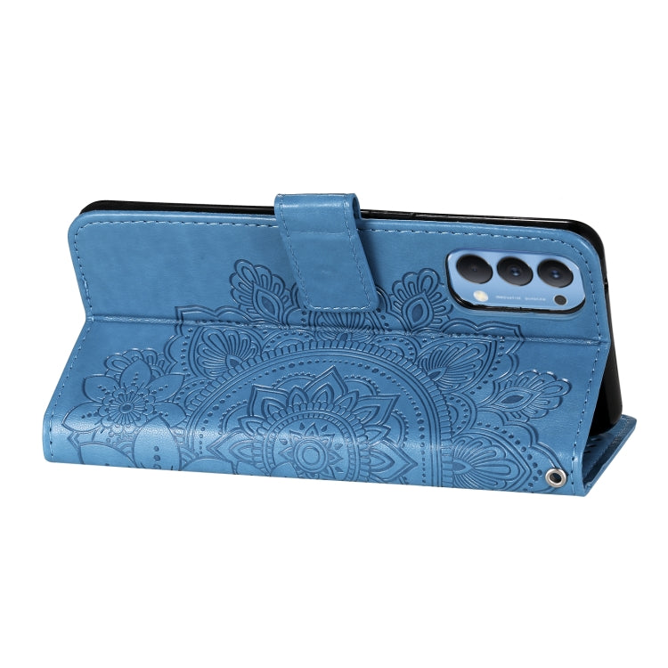 For OPPO Reno4 5G 7-petal Flowers Embossing Pattern Horizontal Flip PU Leather Case with Holder & Card Slots & Wallet & Photo Frame