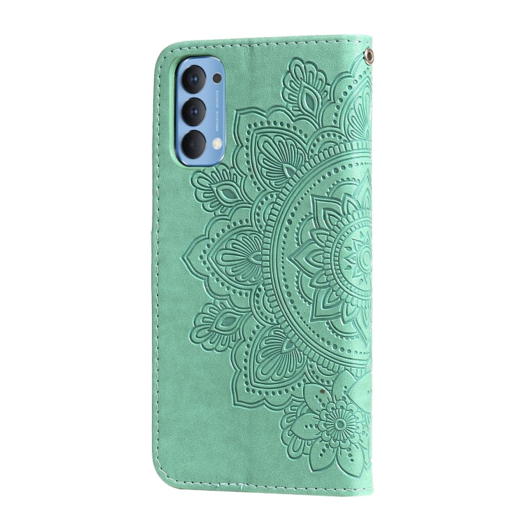 For OPPO Reno4 5G 7-petal Flowers Embossing Pattern Horizontal Flip PU Leather Case with Holder & Card Slots & Wallet & Photo Frame