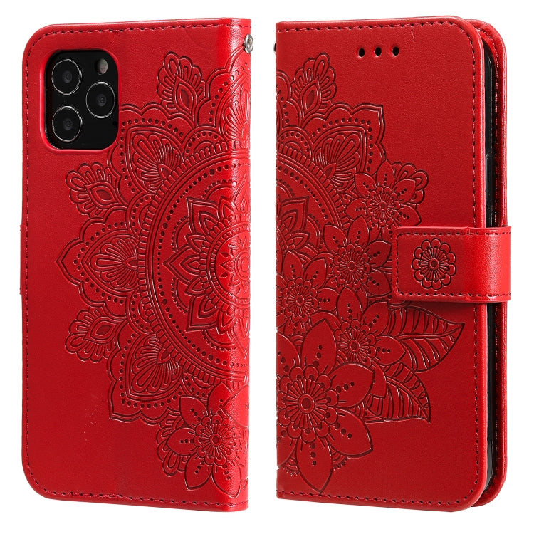 For iPhone 12 Pro Max 7-petal Flowers Embossing Pattern Horizontal Flip PU Leather Case with Holder & Card Slots & Wallet & Photo Frame