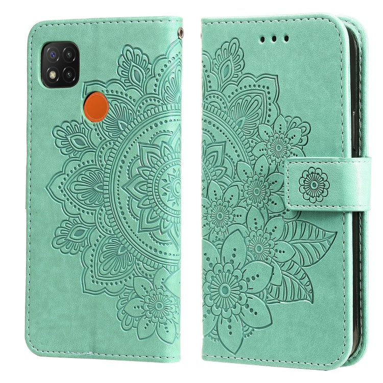 For Xiaomi Redmi 9C 7-petal Flowers Embossing Pattern Horizontal Flip PU Leather Case with Holder & Card Slots & Wallet & Photo Frame