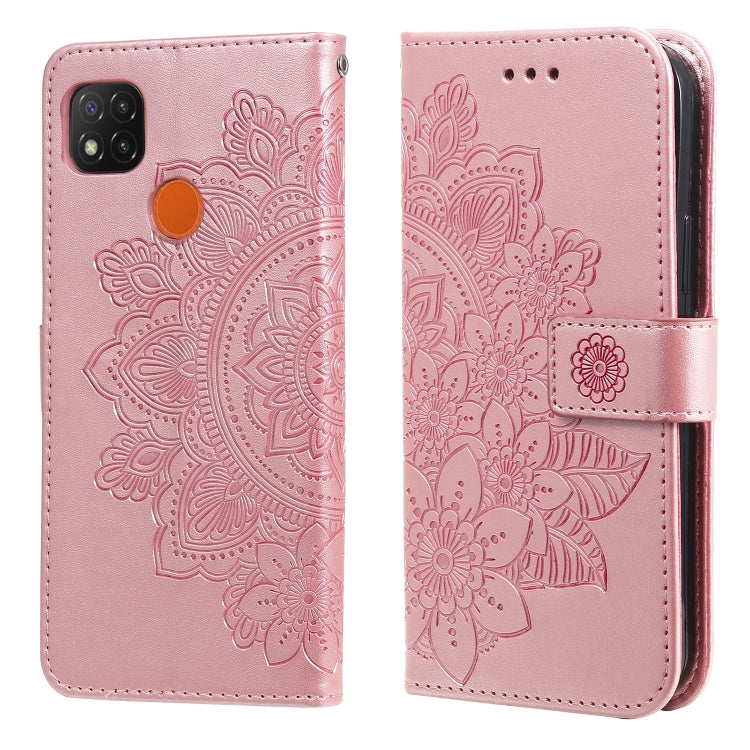 For Xiaomi Redmi 9C 7-petal Flowers Embossing Pattern Horizontal Flip PU Leather Case with Holder & Card Slots & Wallet & Photo Frame