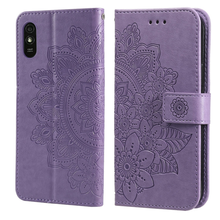 For Xiaomi Redmi 9A 7-petal Flowers Embossing Pattern Horizontal Flip PU Leather Case with Holder & Card Slots & Wallet & Photo Frame